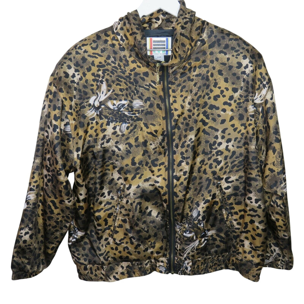 Y2K Leopard Print Bomber Jacket Silk Animal Print Women's Large