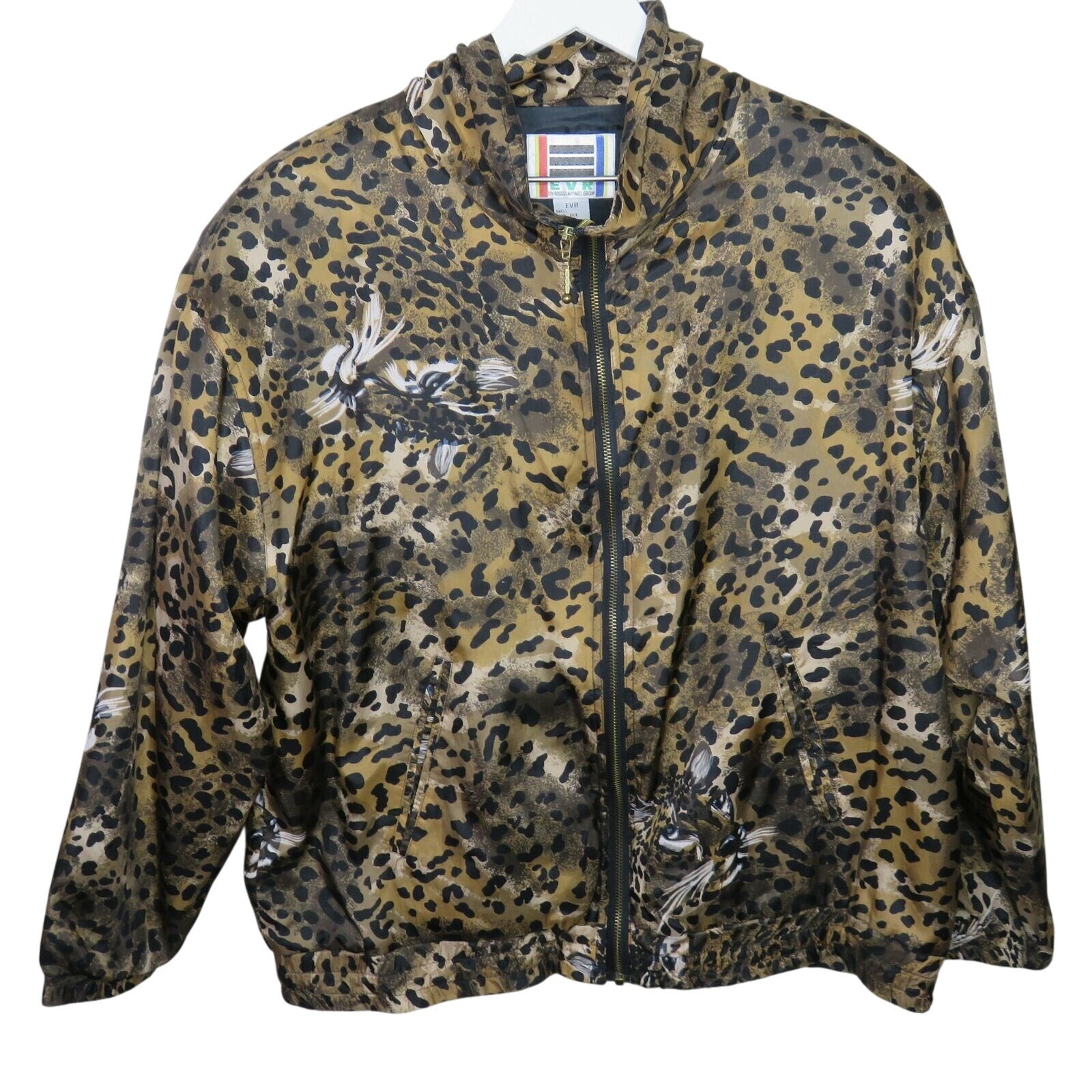 Y2K Leopard Print Bomber Jacket Silk Animal Print Women's Large