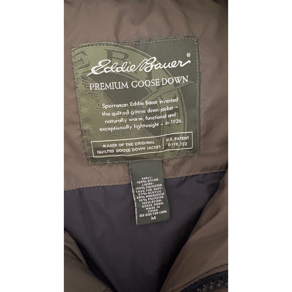 Eddie Bauer Dark Green Quilted Nylon Goose Down Coat - Men's Size M