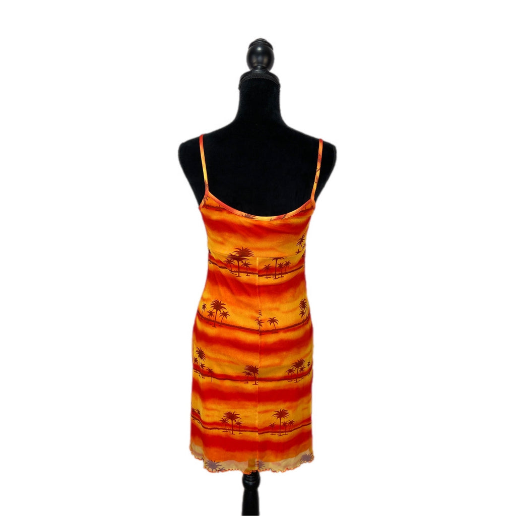Y2K Yellow / Orange Palm Trees Sunset Sundress - Women's Size M