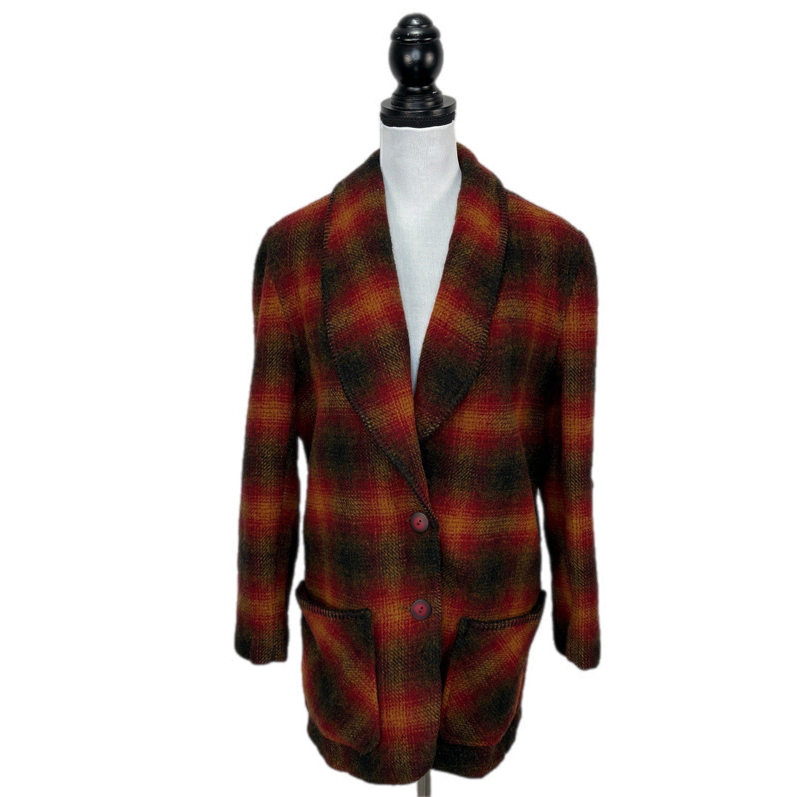 Vintage American Eagle Wool Dark Plaid Heritage Blazer Made in USA - Women's M