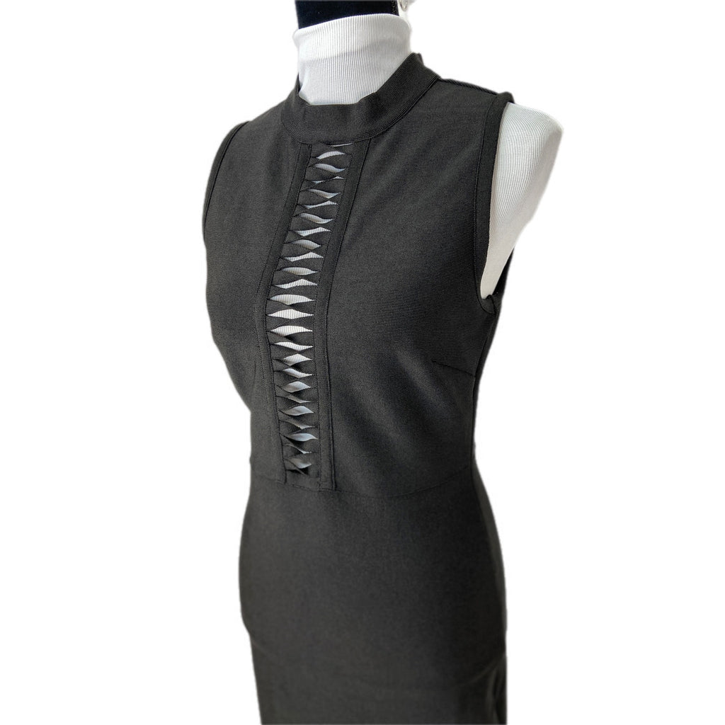 Black Sleeveless Stretchy Bodycon Office Siren Knee Length Dress - Women's  M