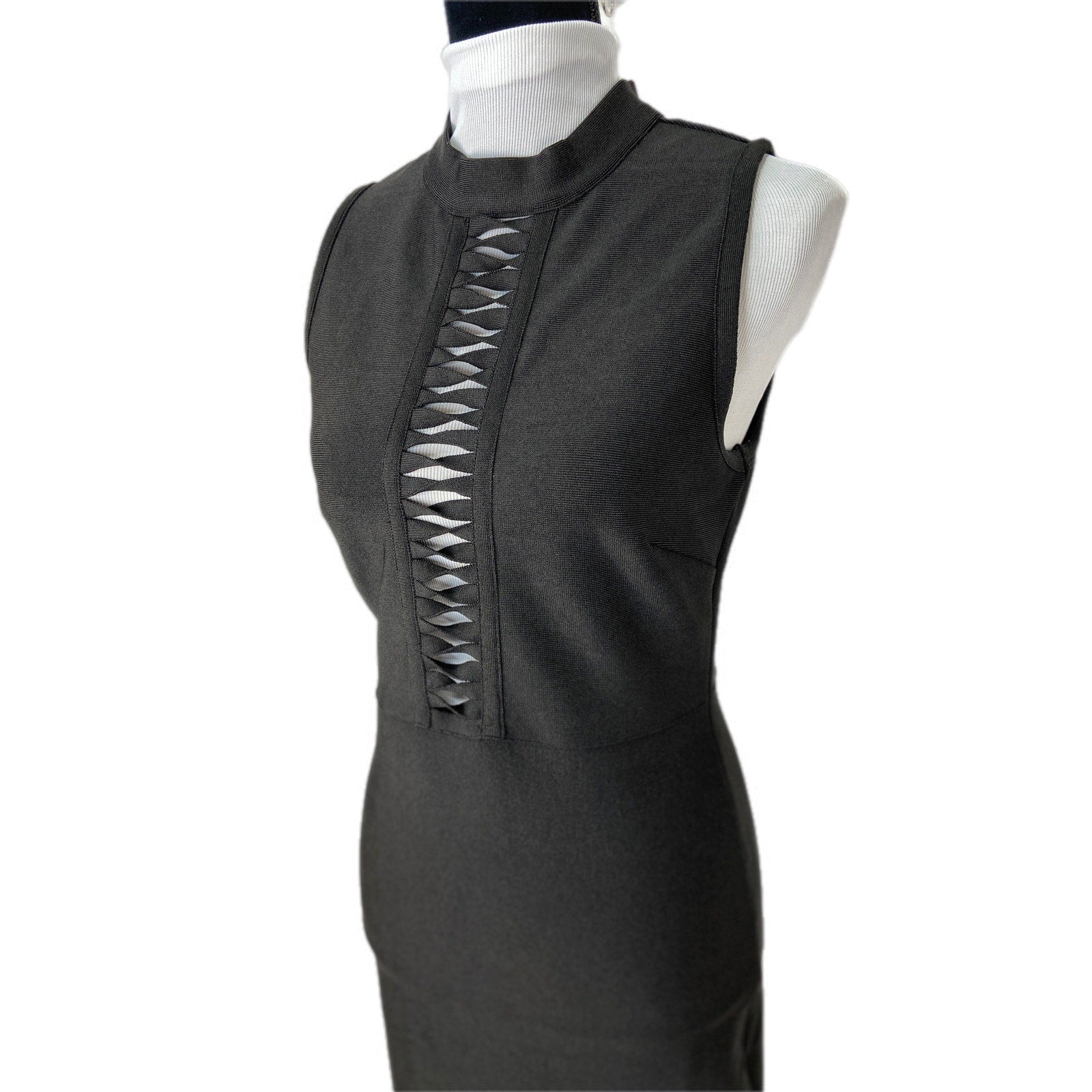 Black Sleeveless Stretchy Bodycon Office Siren Knee Length Dress - Women's  M