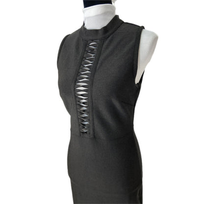 Black Sleeveless Stretchy Bodycon Office Siren Knee Length Dress - Women's  M