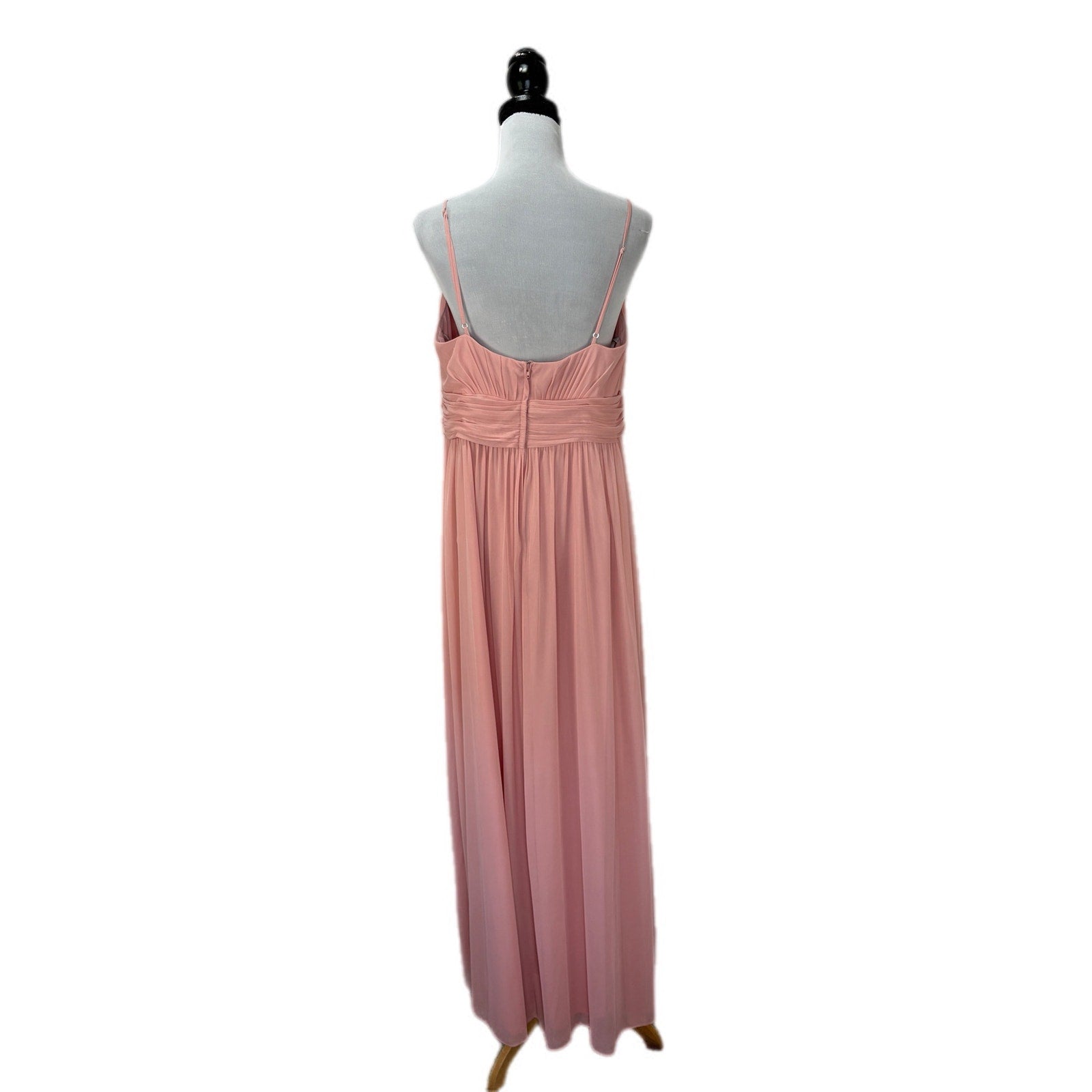David's Bridal Blush Pink Rouched Waist Long Slip Bridesmaid Dress - Women's 16