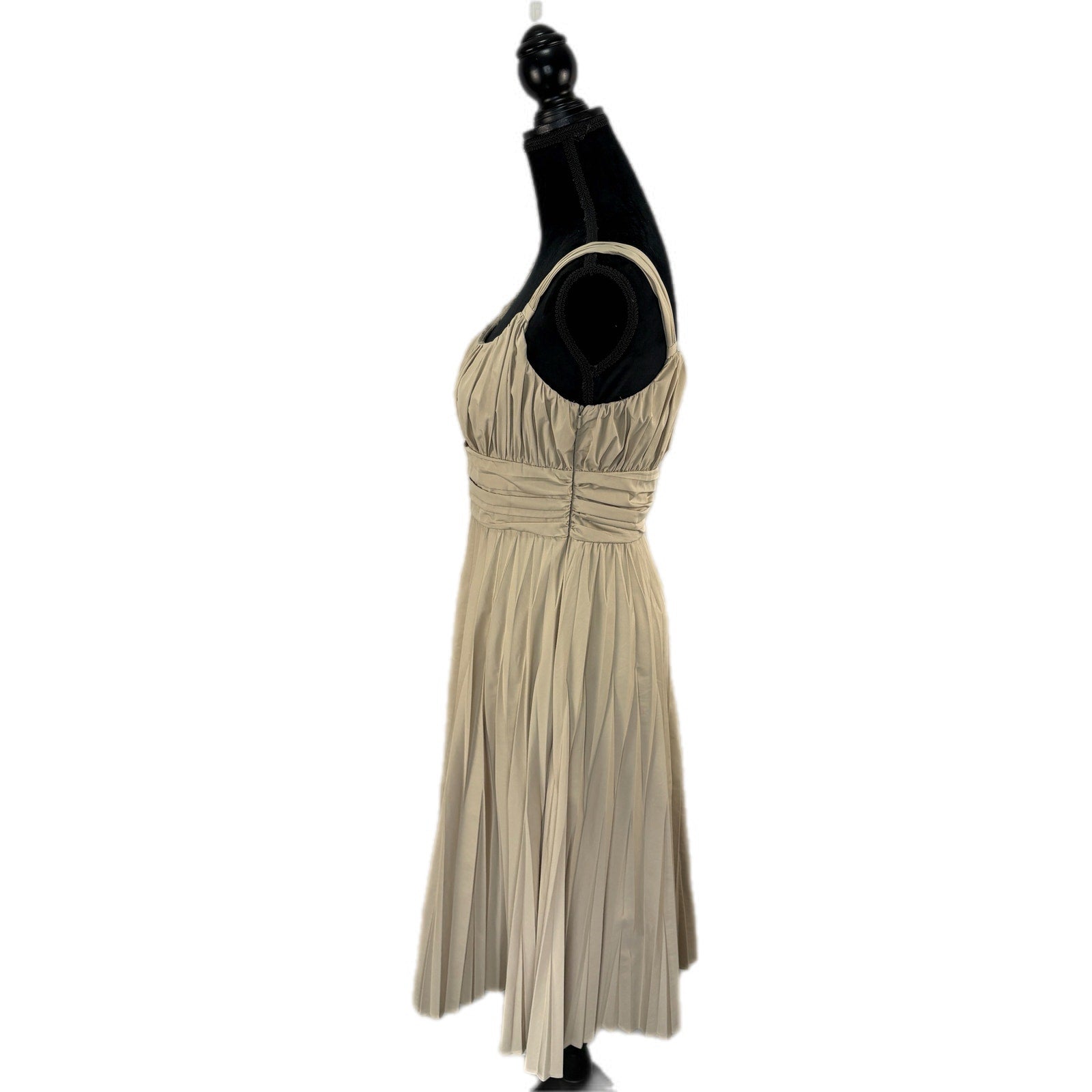 Anne Klein Khaki Pleated A Line Knee Length Dress - Women's Size 4