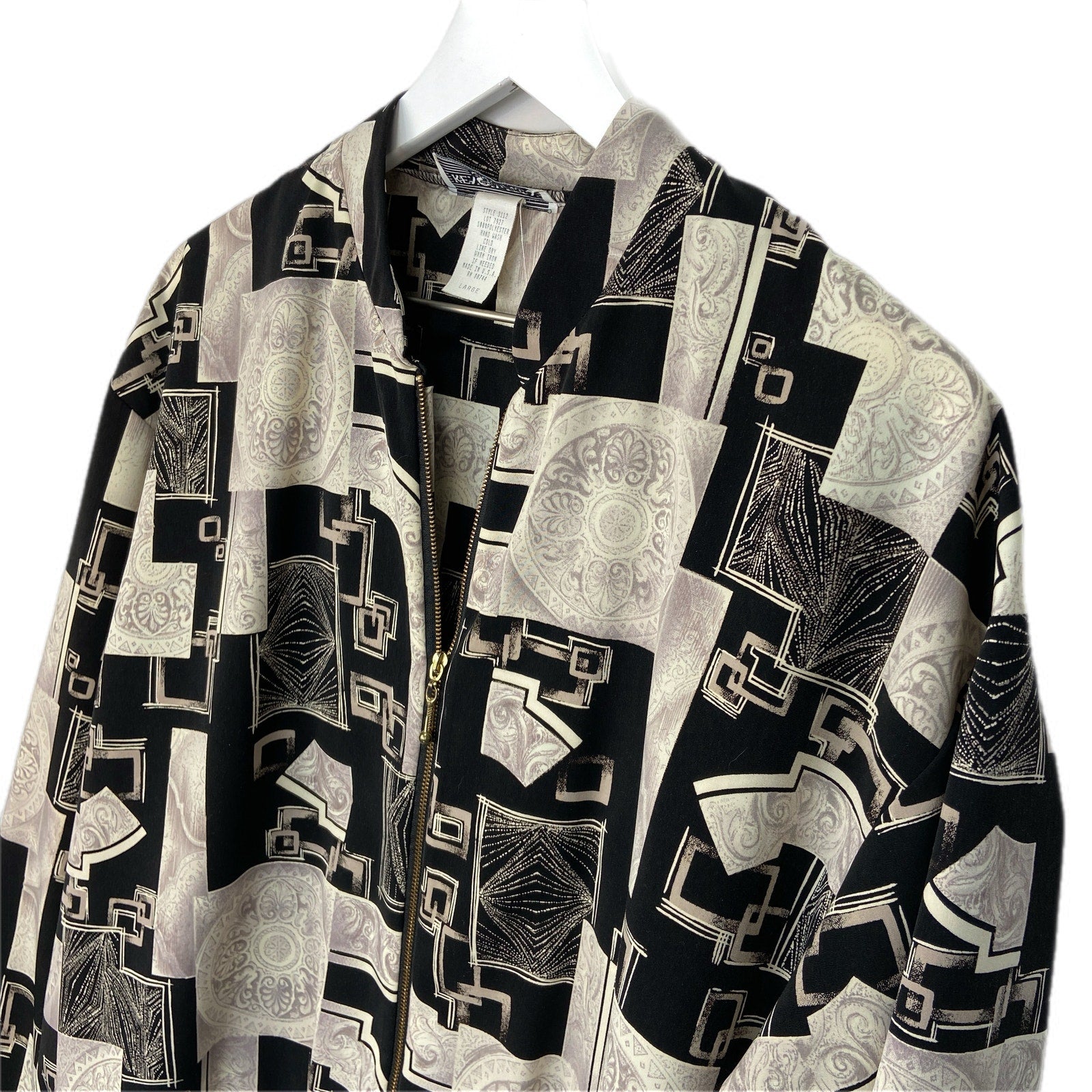 American Vintage Mixed Pattern Zip Up Patterned Bomber Jacket - Women's Size L
