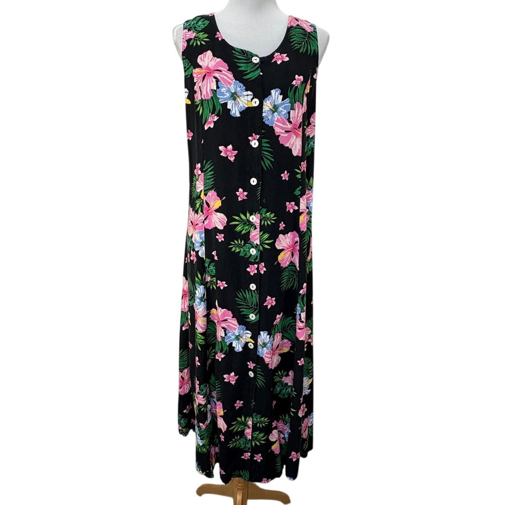 Y2K Button Front Floral Long Sleeveless Dress - Women's Size L