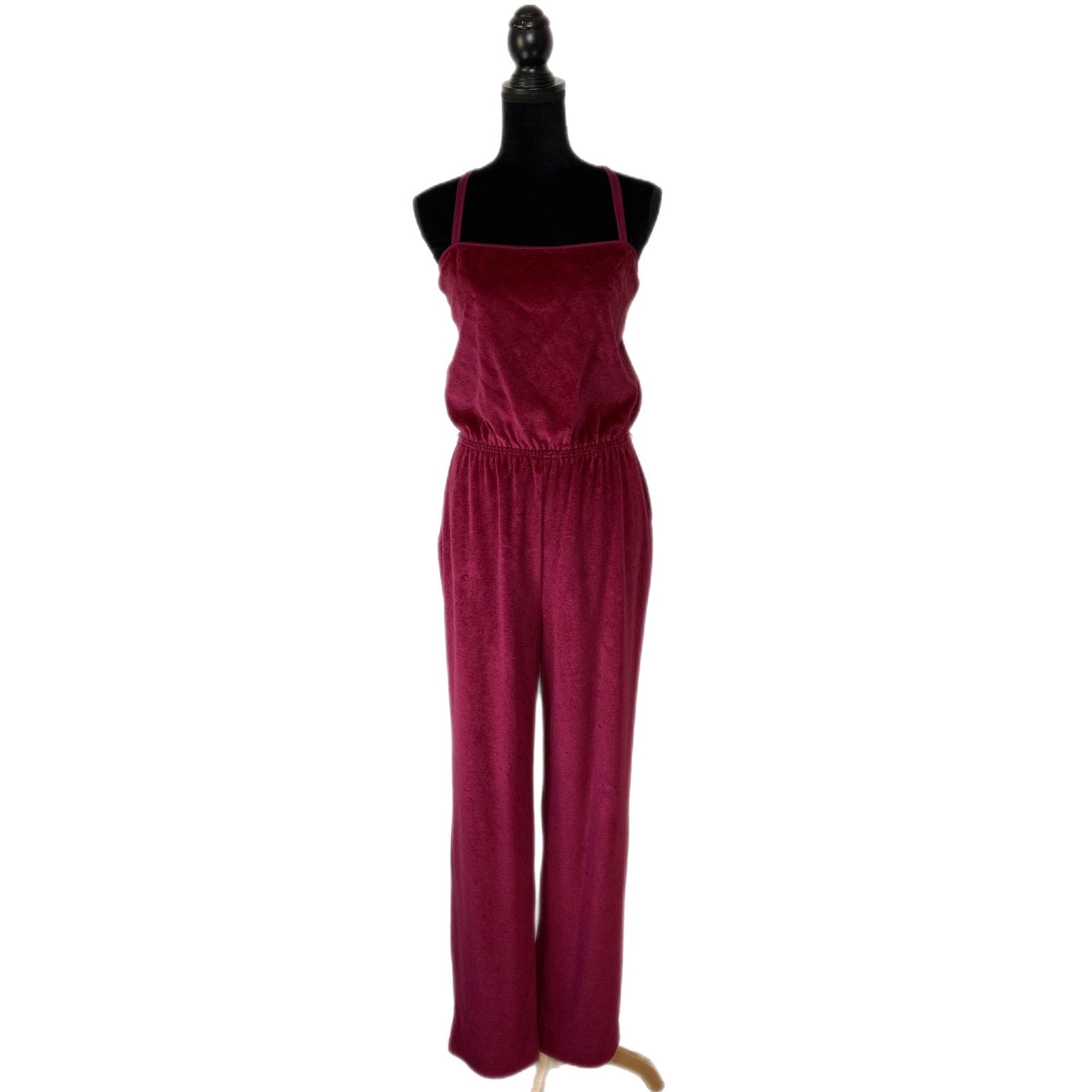 Vintage Burgundy Velour Jumpsuit - Women's Size Small