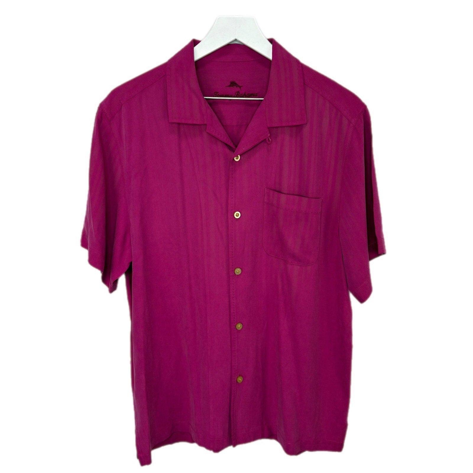 Tommy Bahama Fuchsia Pink Silk Short Sleeve Shirt - Men's Size M