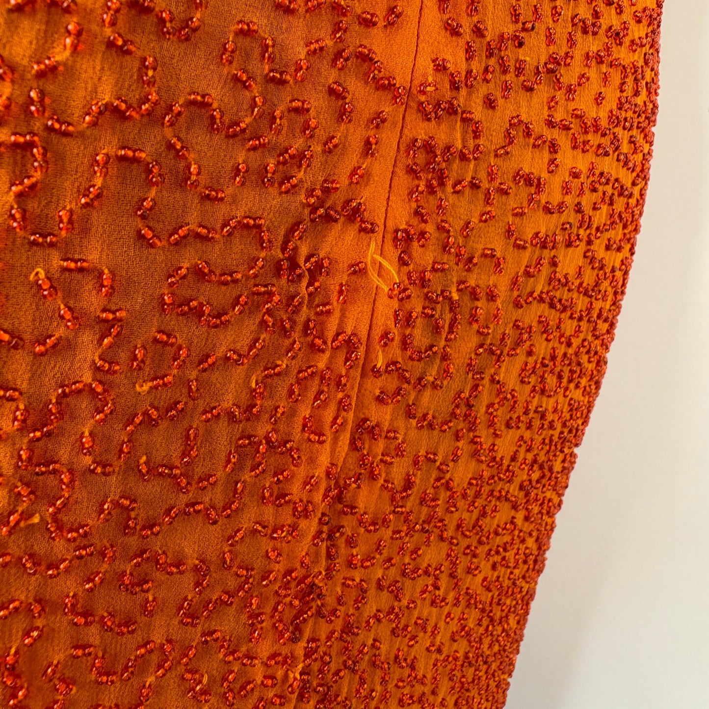 Vintage Orange Silk Beaded Cocktail Dress - Women's Size 8