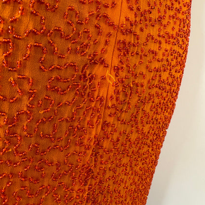 Vintage Orange Silk Beaded Cocktail Dress - Women's Size 8
