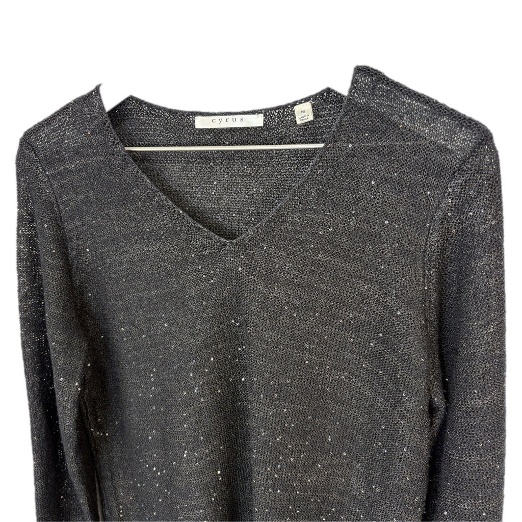Cyrus Black Sequin Lightweight Sweater - Women's Size M