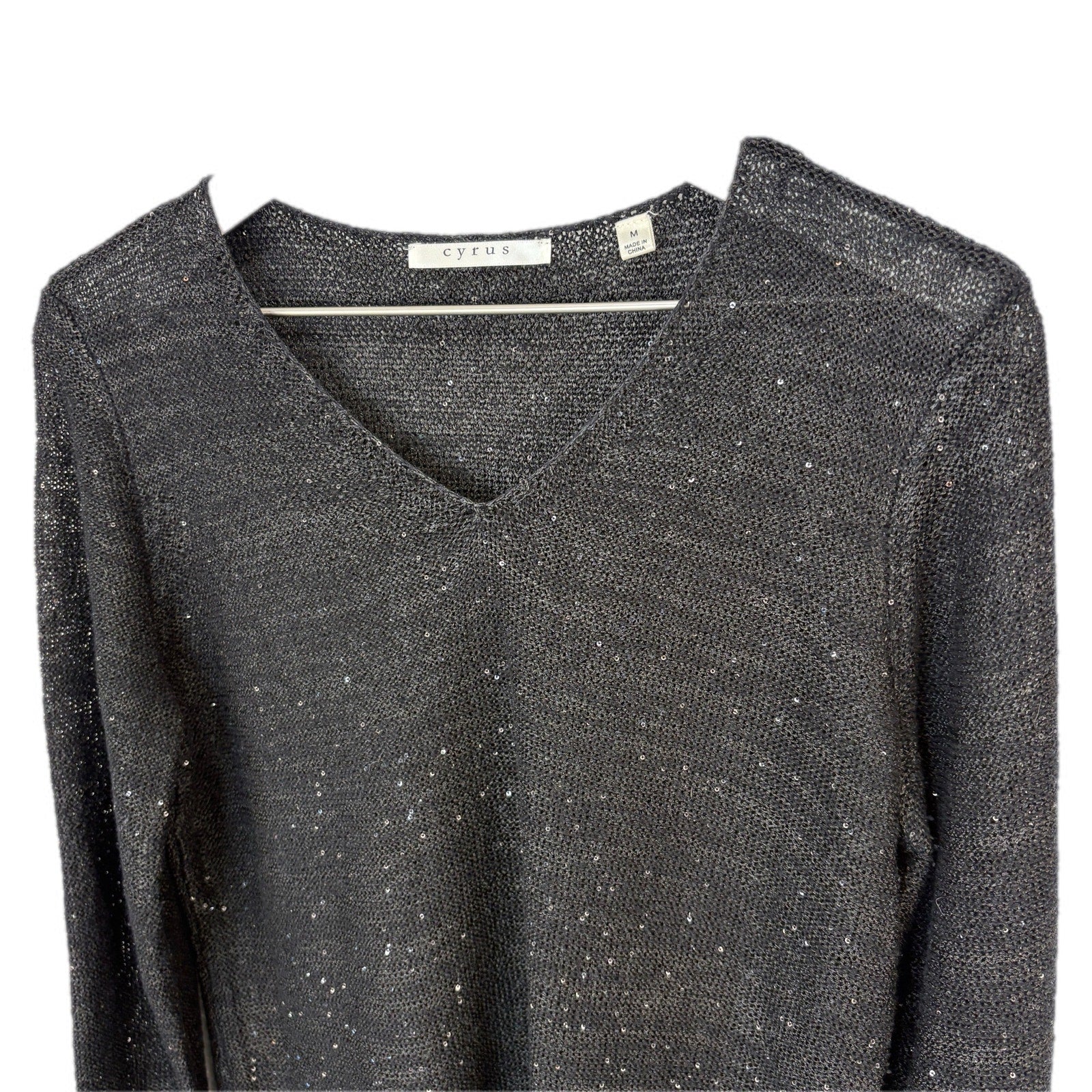Cyrus Black Sequin Lightweight Sweater - Women's Size M