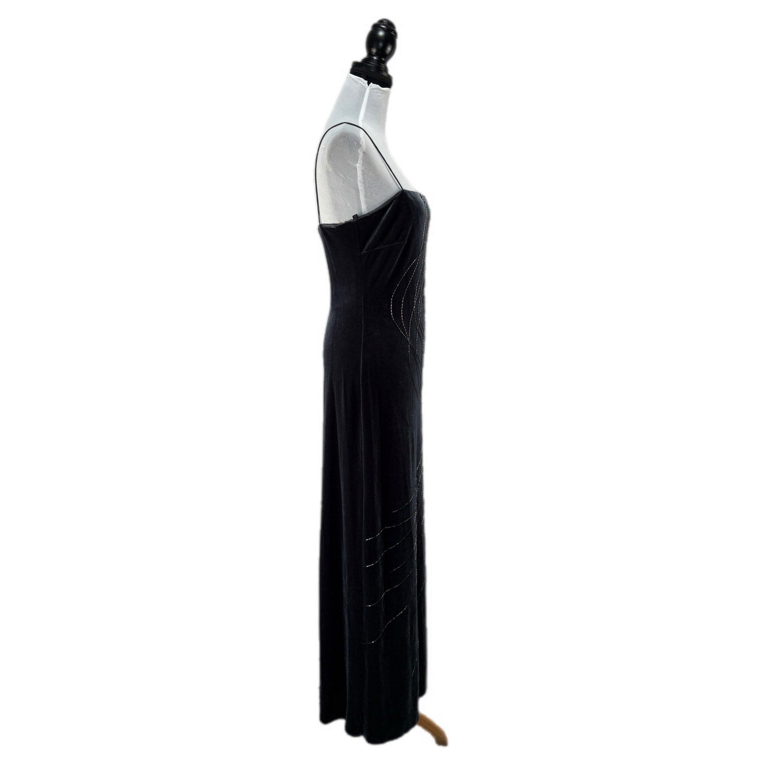 Y2K Niki Livas Gunmetal Velvet Bead Detail Formal Dress NWT - Women's Size 8