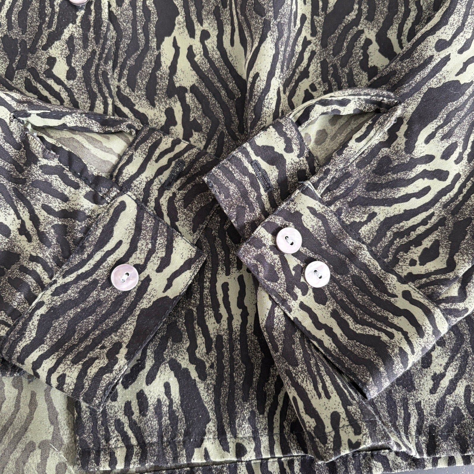 Vintage Green Animal Print Button Up Shirt - Women's Size 14
