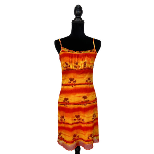 Y2K Orange Sunset Palm Trees Sundress - Women's Size M