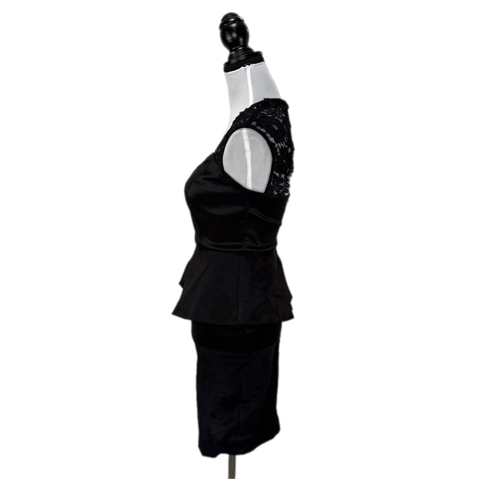 Vintage Black Peplum Pencil Dress Lace Detail - Women's Size 4