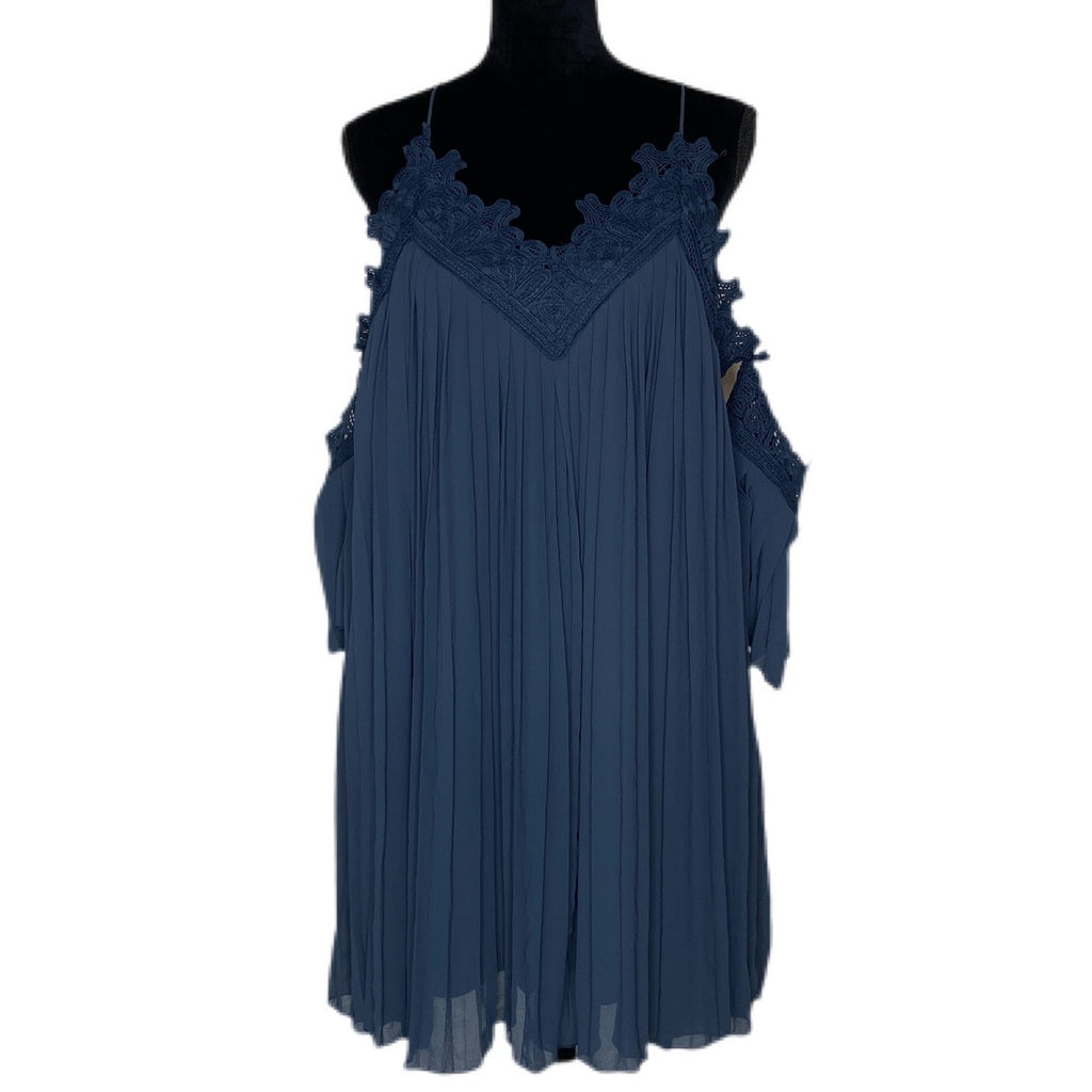 Lulus Navy Blue Pleated Lace Detail Short Baby Doll Dress - Women's Size Medium