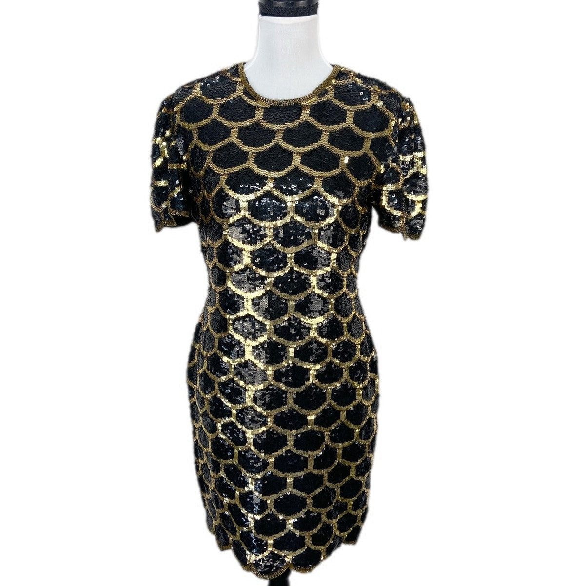 Vintage Laurence Kazar Silk Sequins Patterned Cocktail Dress - Women's Size L