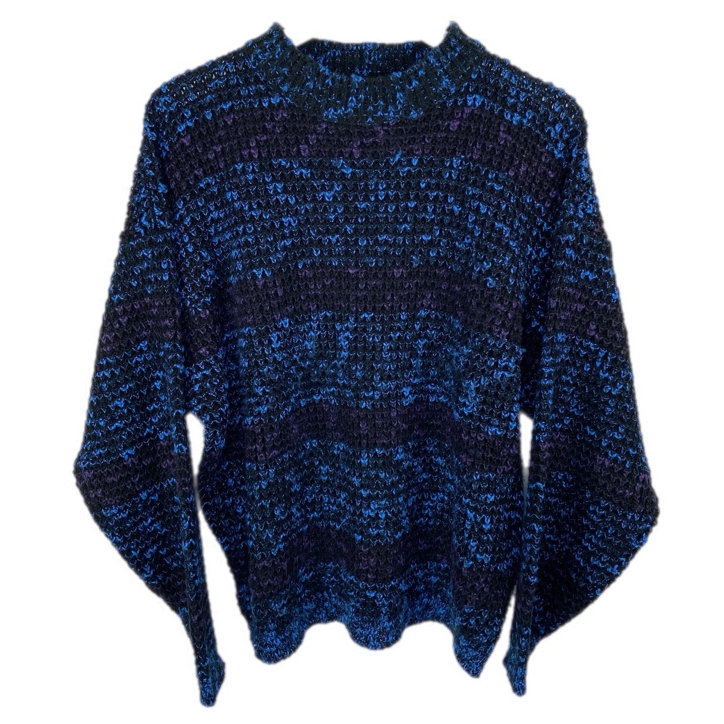 Vintage Horizontal Blue Block Stripe Grandpa Sweater - Men's Size M