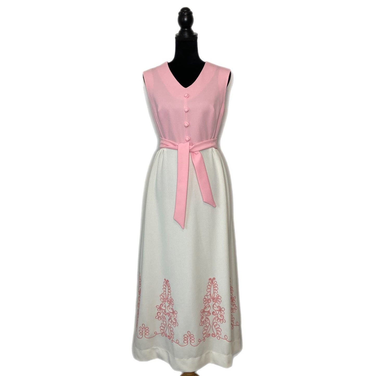 Vintage 1960's Edith Flagg Pink and White Sleeveless Dress - Women's Size 10