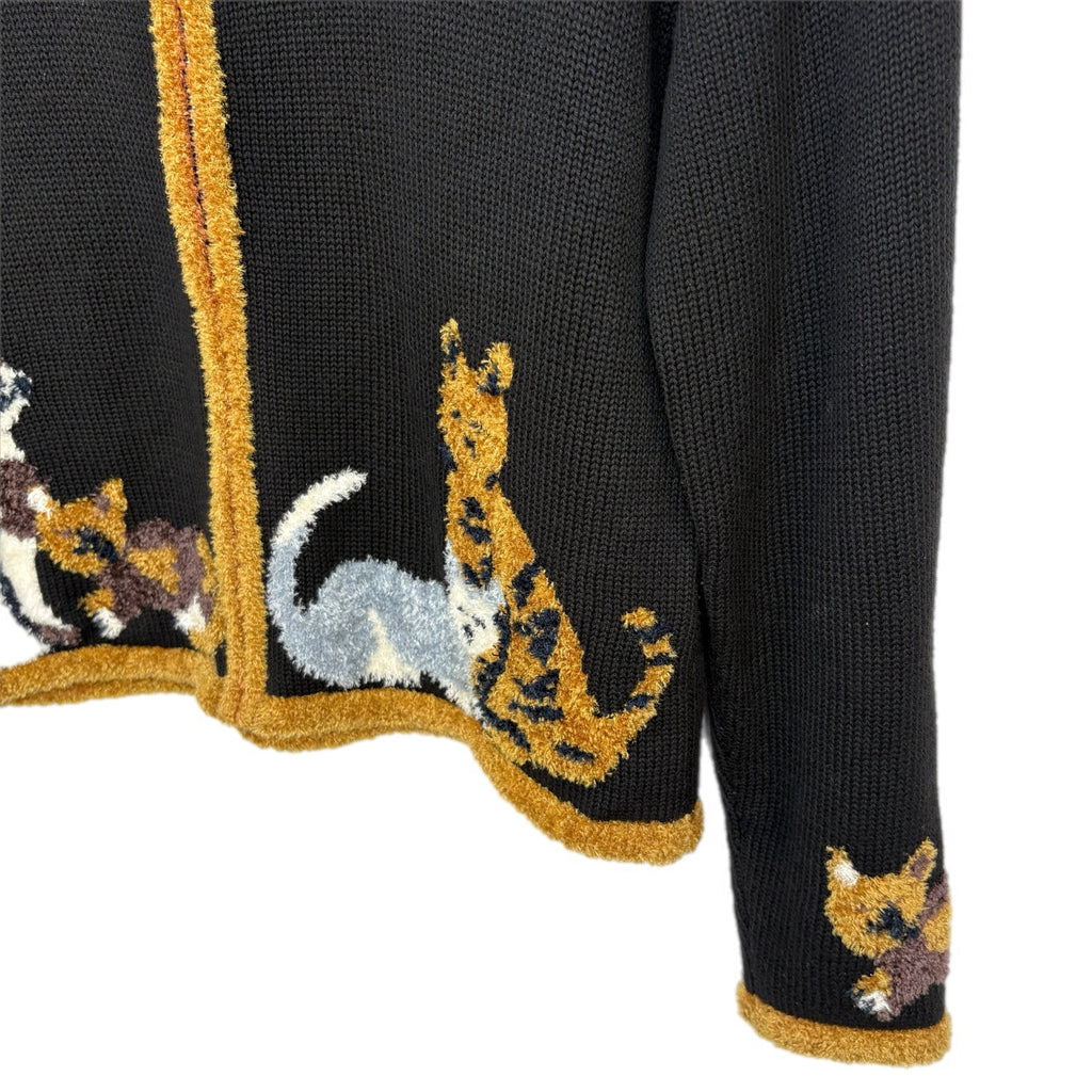 Vintage Cats Hand Embroidered Zip Up Cardigan - Women's Size S