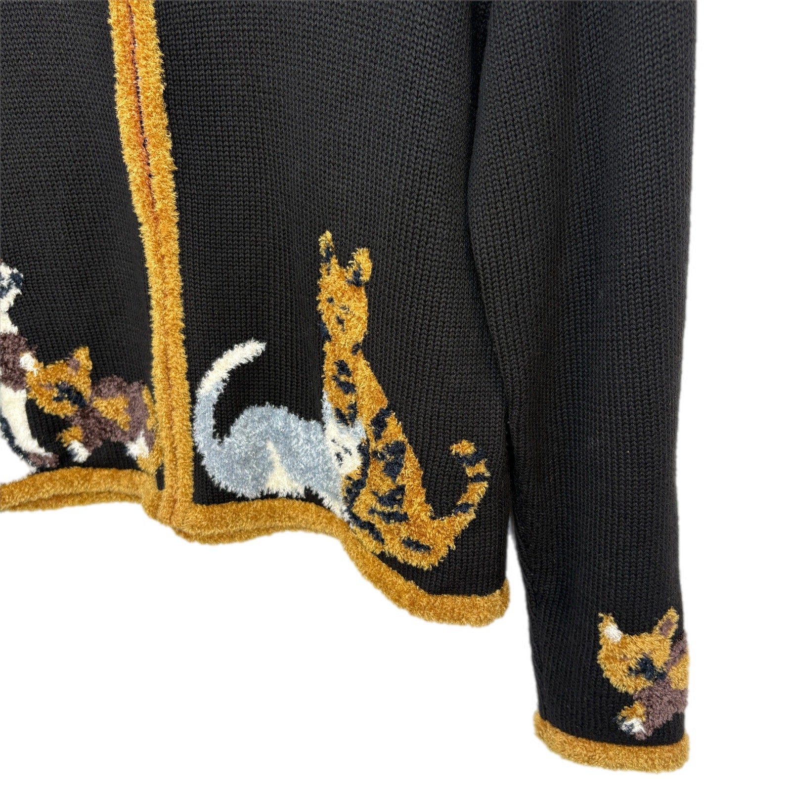 Vintage Cats Hand Embroidered Zip Up Cardigan - Women's Size S