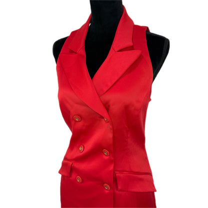 Y2K Corpcore Red Sleeveless Vest Skirt Suit - Women's Size 4