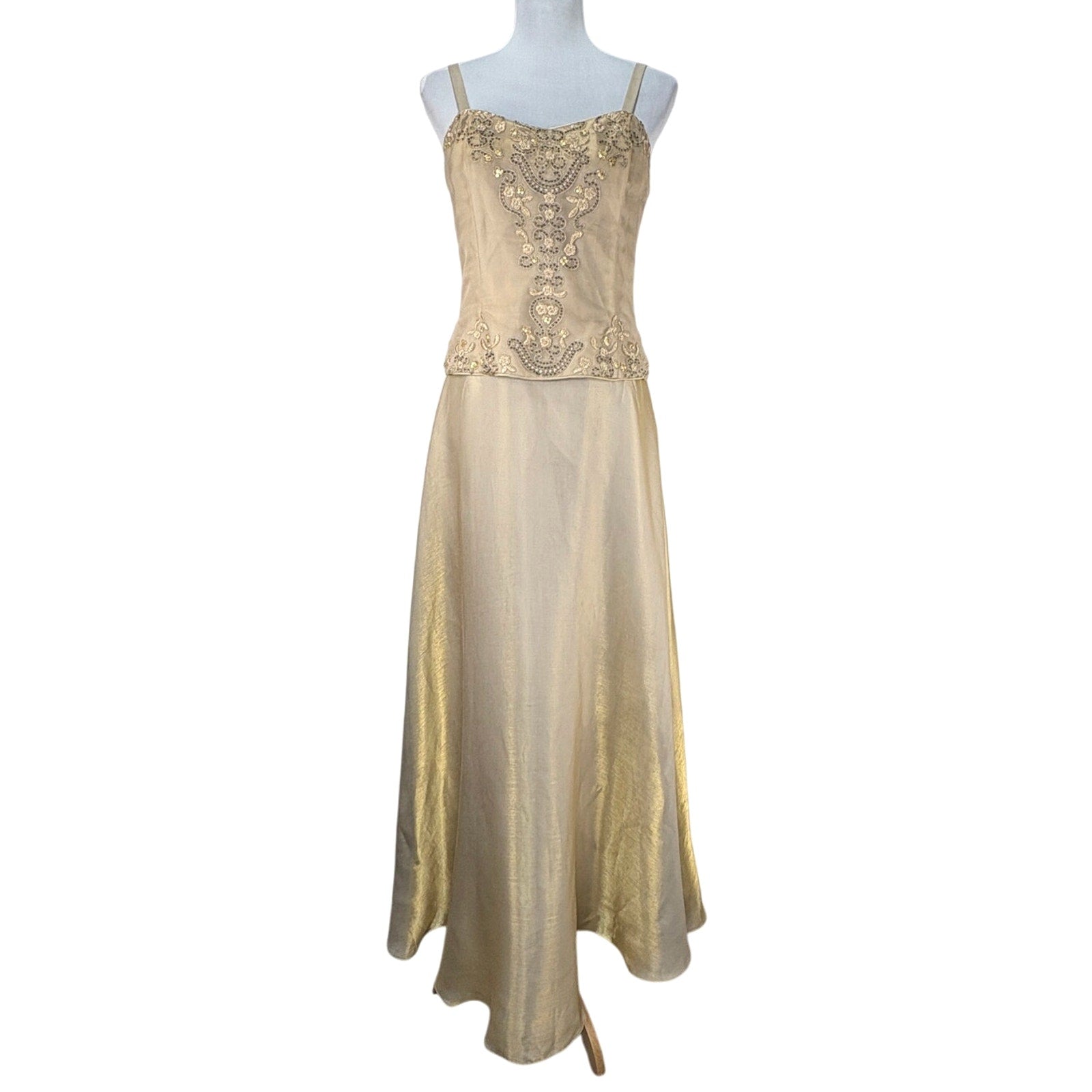NWT JESSICA MCCLINTOCK Gold Iridescent Formal Dress Gown Prom Vintage Size 10