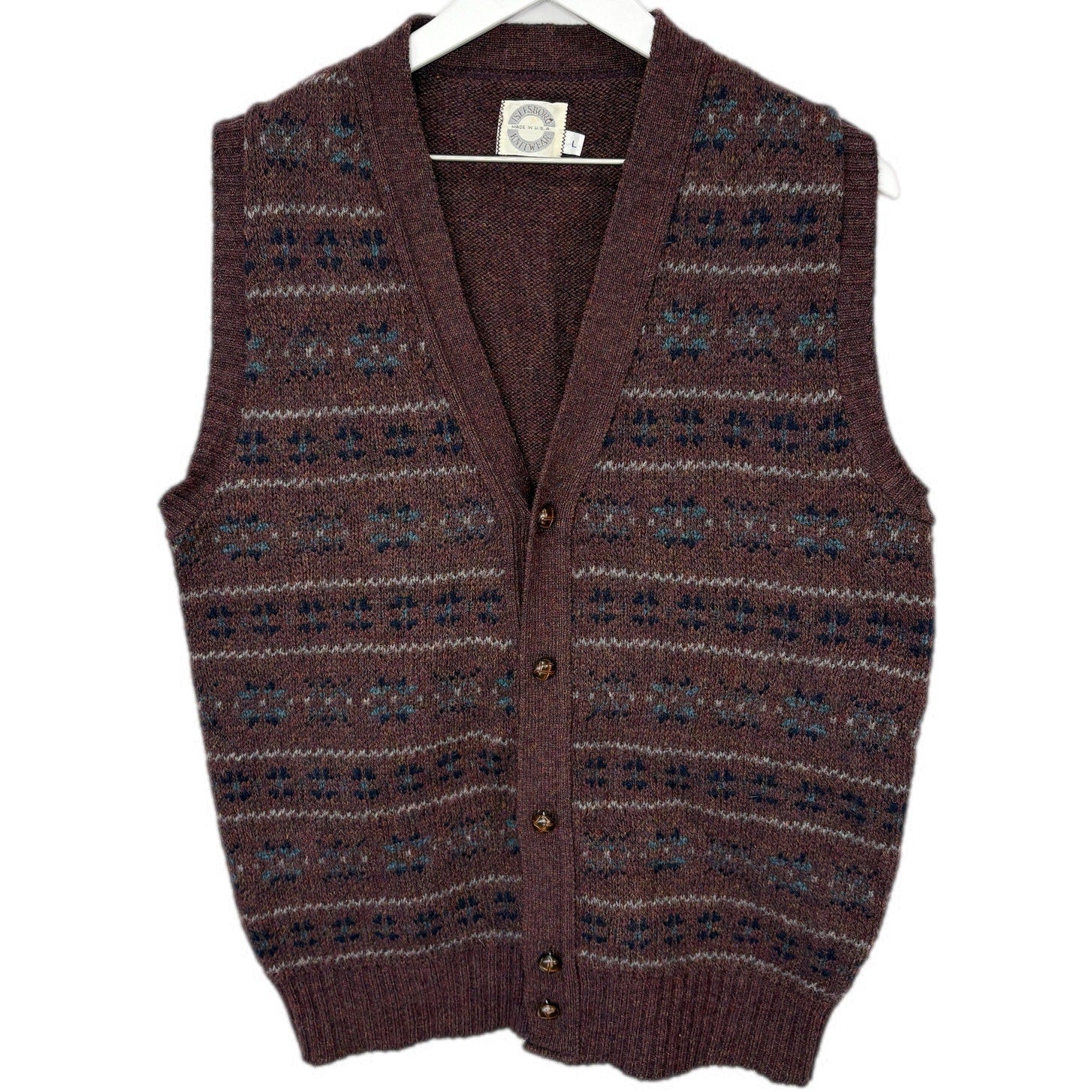 American Vintage Wool Blend Patterned Grandpa Cardigan Vest - Men's Size L