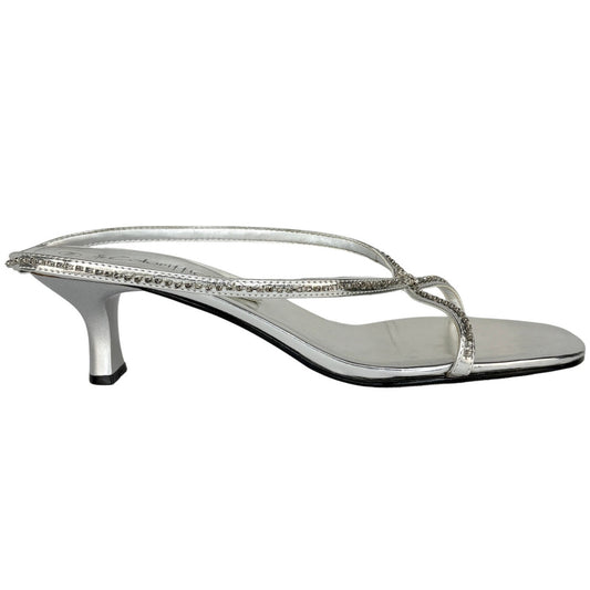 Y2K Silver Bejeweled Slip On Kitten Heel Sandals - Women's Size 11M