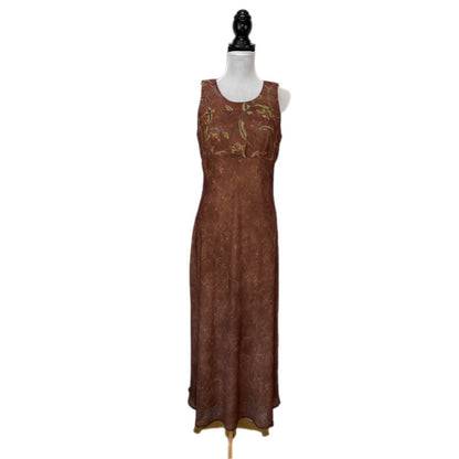 Y2K Brown Floral Maxi Dress - Women's Size M