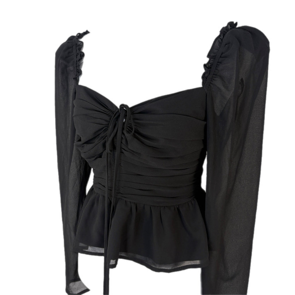 ASTR The Label Black Off Shoulder Long Sleeve Crop Top - Women's Size M