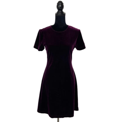 Vintage Dark Purple Short Sleeve Velvet Dress - Women's 4