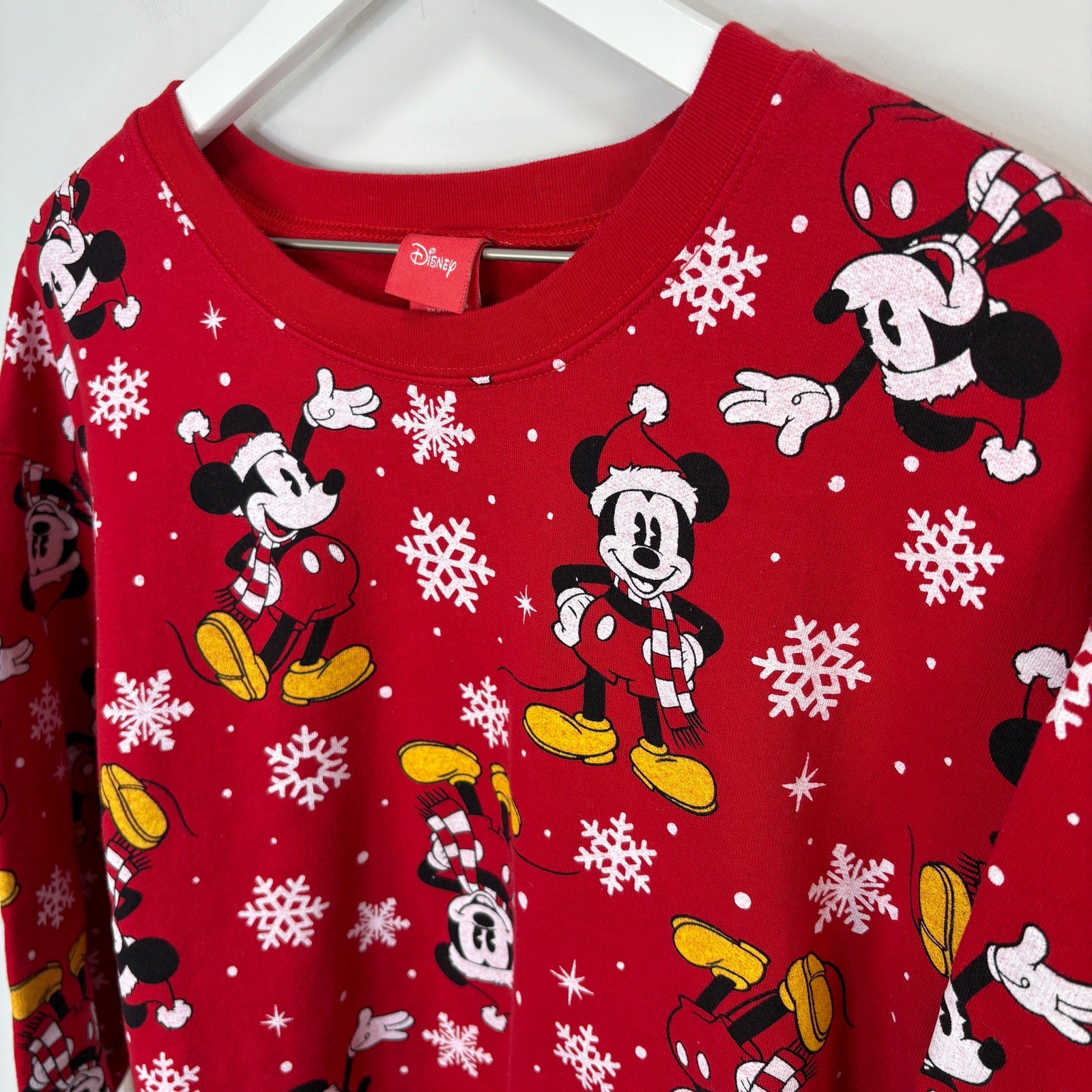 Disney AOP Mickey Snowflakes Red Christmas Crewneck Sweatshirt - Junior's 11/13