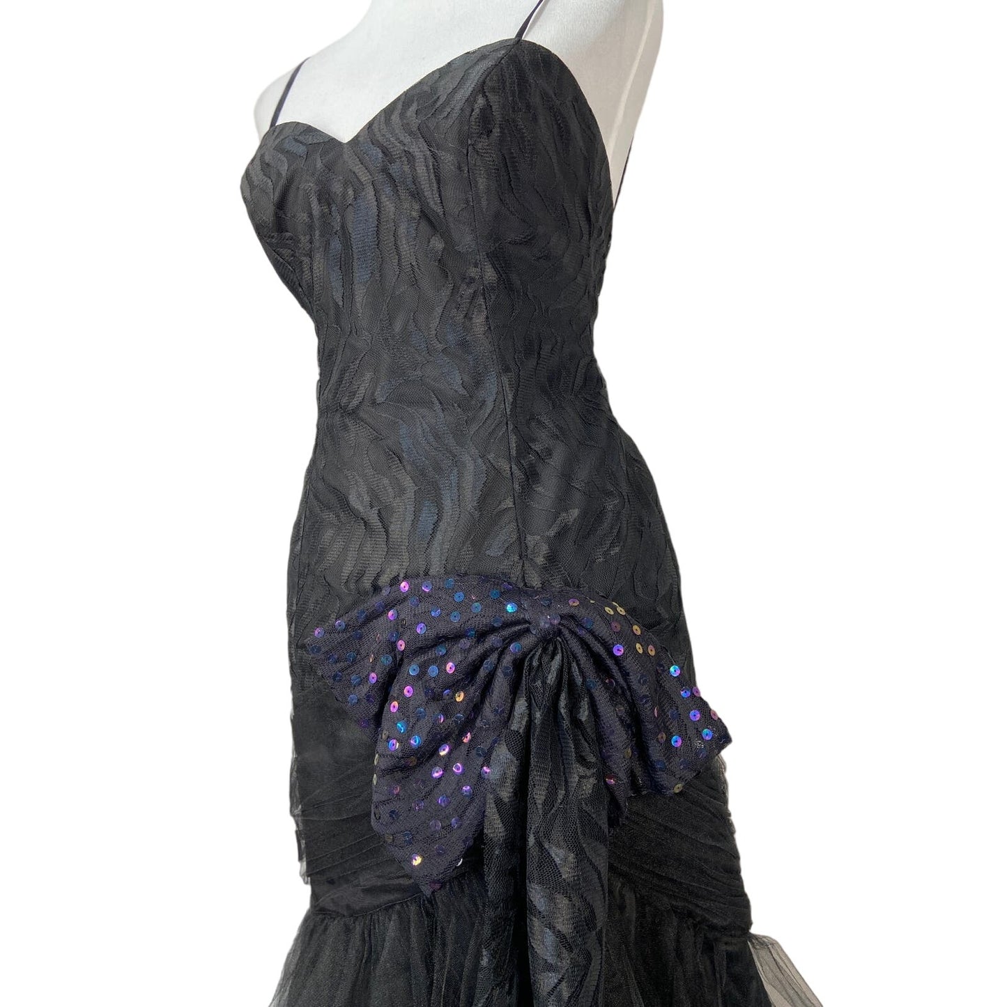 American Vintage Black Lace Tulle Sequins Bow Prom Dress - Women's Size 7/8