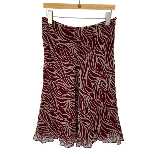 Y2K Silk Patterned Flowy Midi Skirt - Women's Size 6