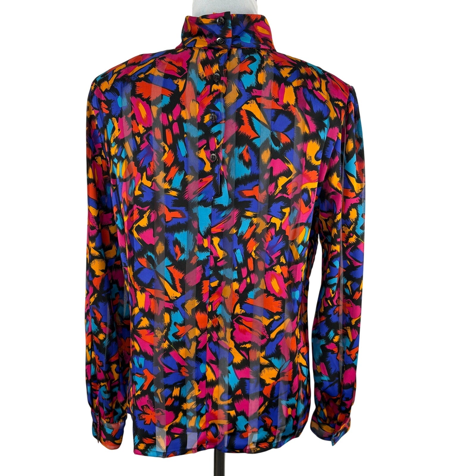 Vintage Bright Color Abstract Pattern High Neck Blouse - Women's Size 8