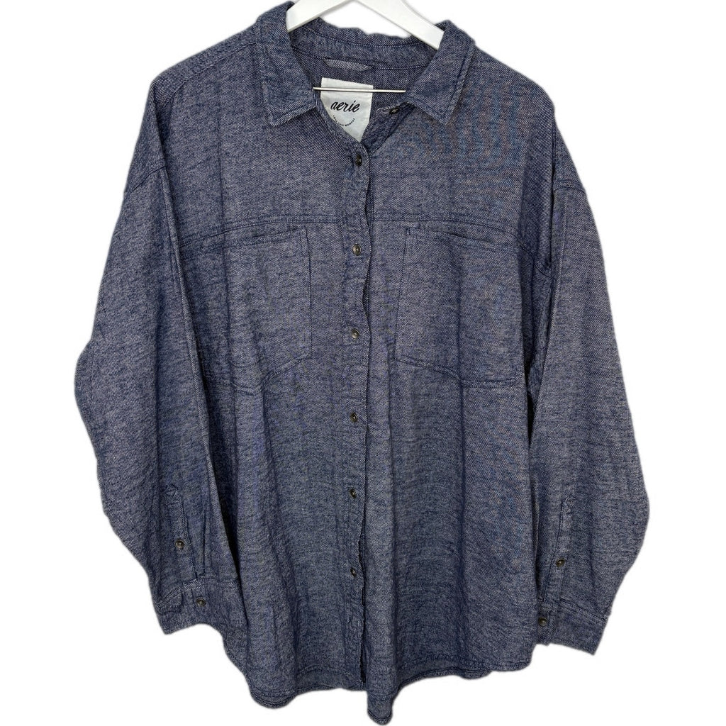 Aerie Soft Cozy Blue Long Sleeve Button Up Shirt - Women's Size XL