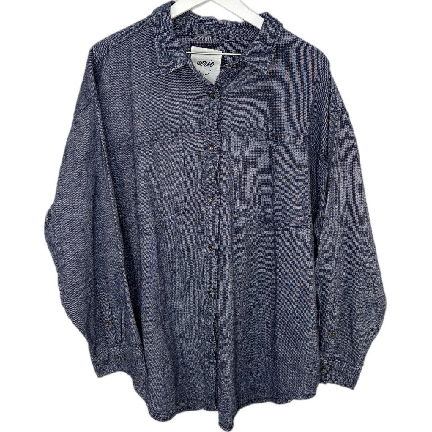 Aerie Soft Cozy Blue Long Sleeve Button Up Shirt - Women's Size XL