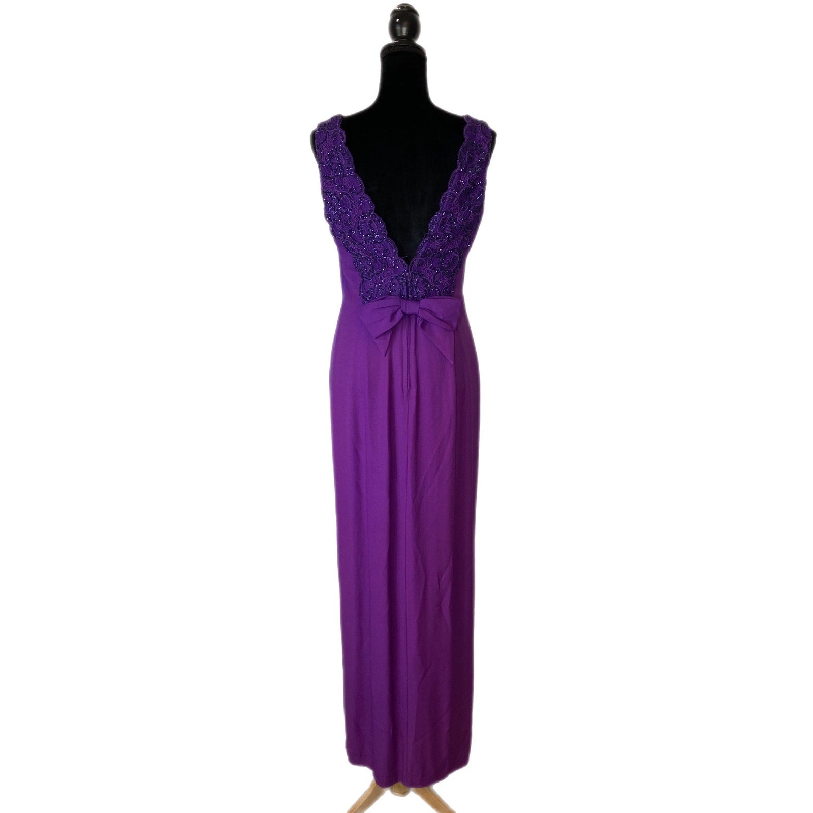 Vintage Purple Sparkle Bead Detailed Long Formal Dress Union Made - Women's 9/10