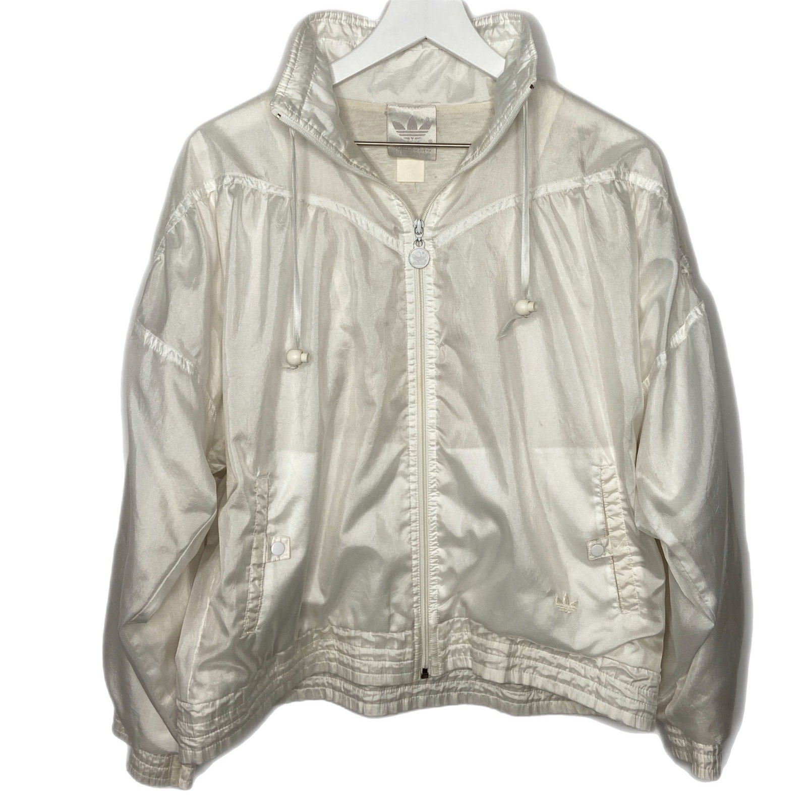Vintage Adidas All White Oversized Fit Trefoil Logo Windbreaker - Women's Size Large