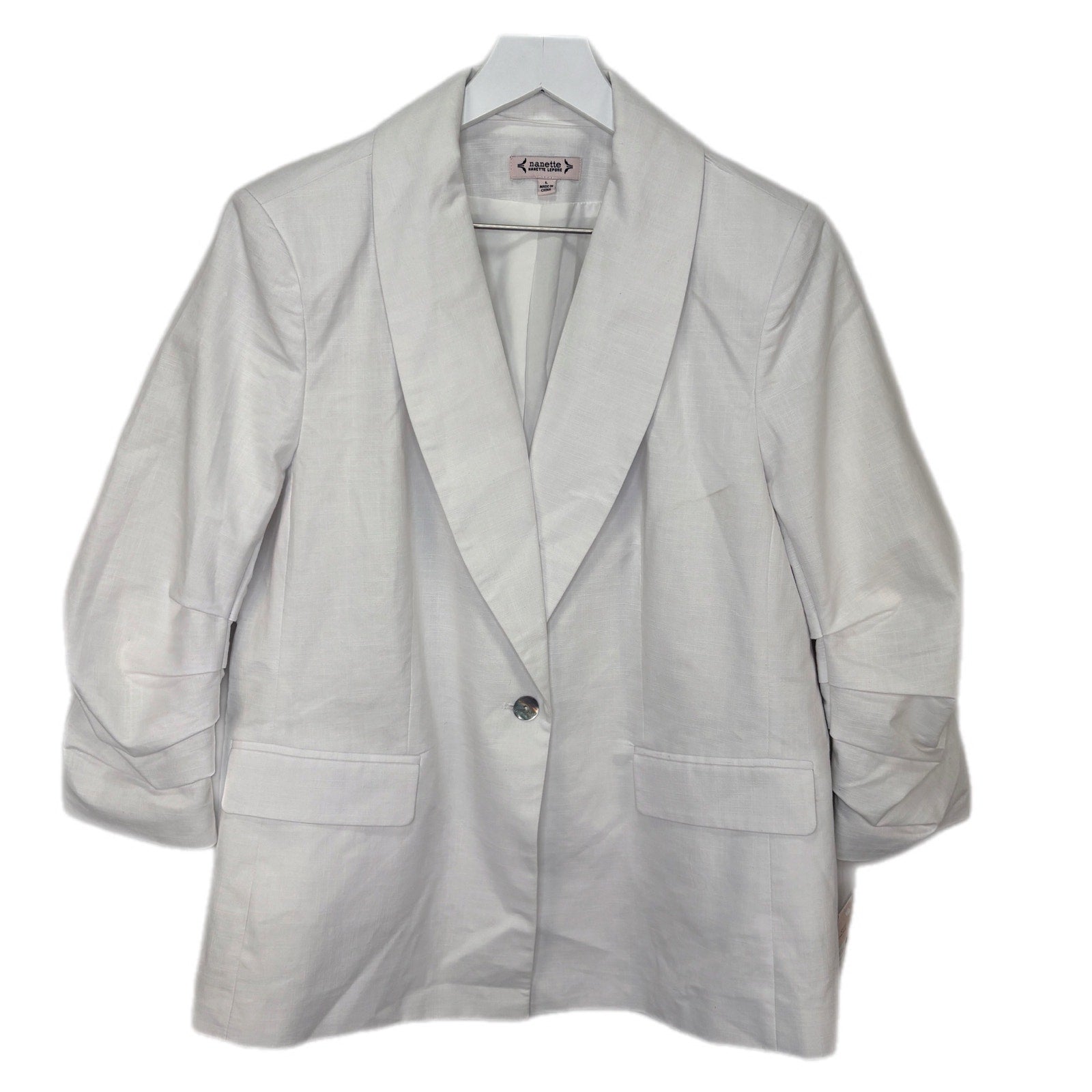 Nanette Lepore Optic White Scrunched Sleeve Jacket NWT - Women's Size L