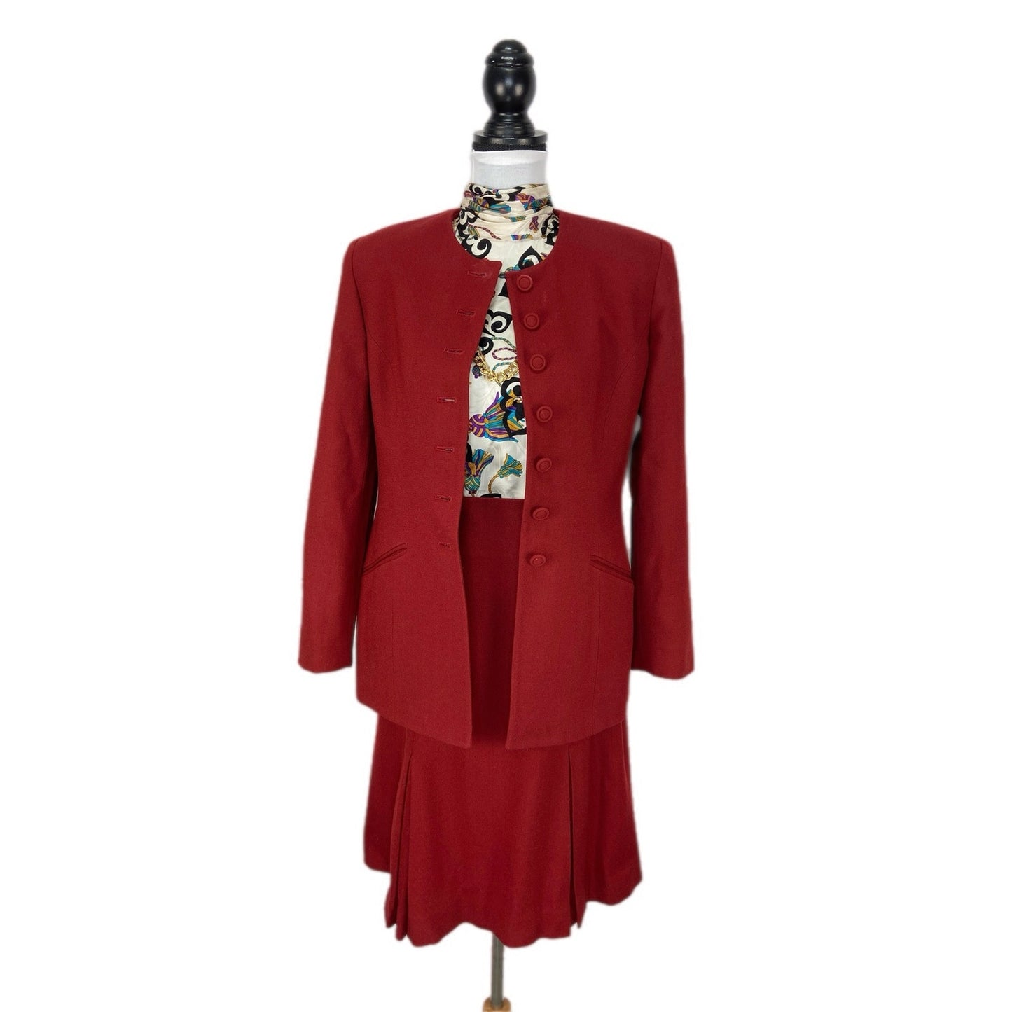 American Vintage Wool Burgundy Pleated Skirt Suit - Women's Size 8