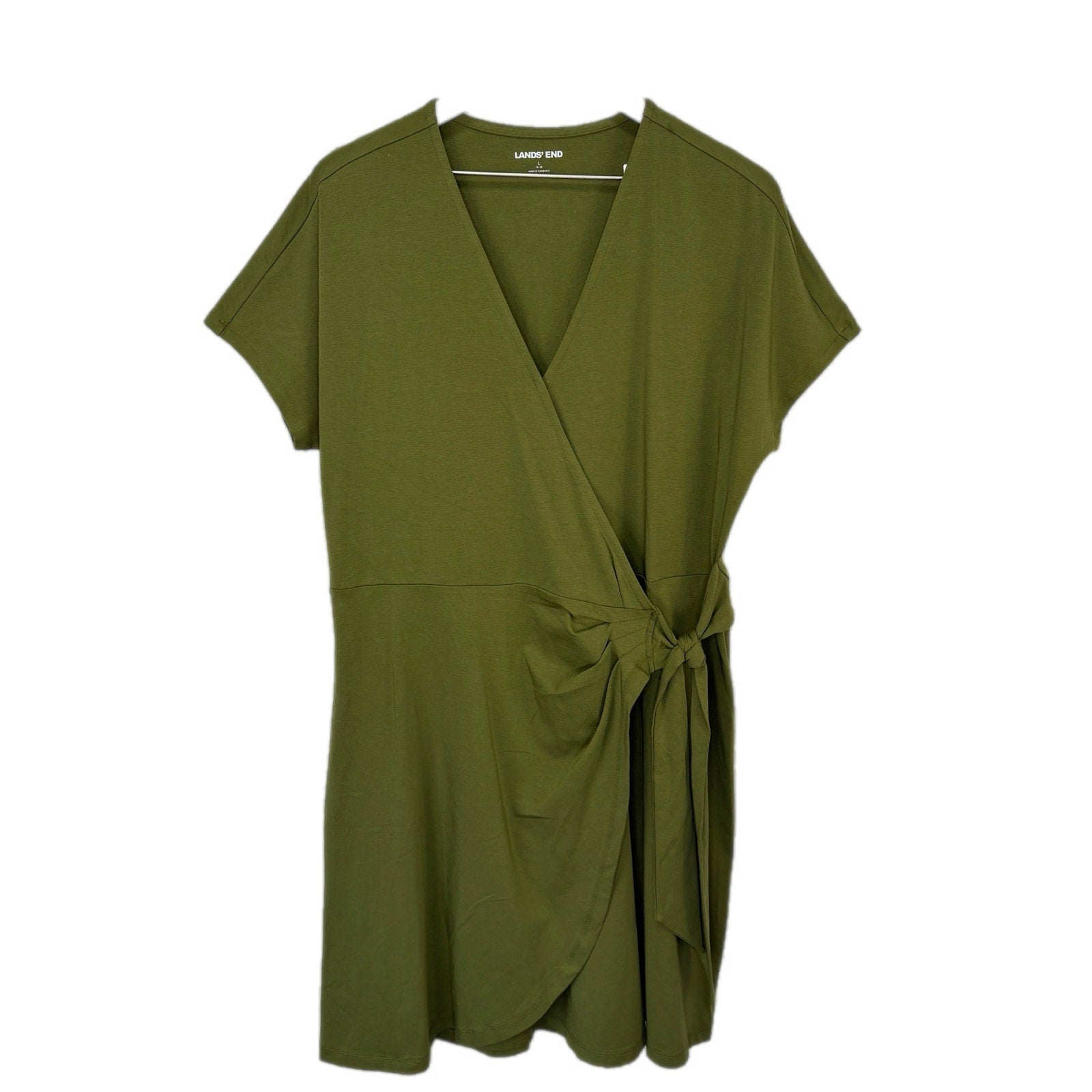 Lands' End Cotton Blend Tencel Green Wrap Dress - Women's Size L
