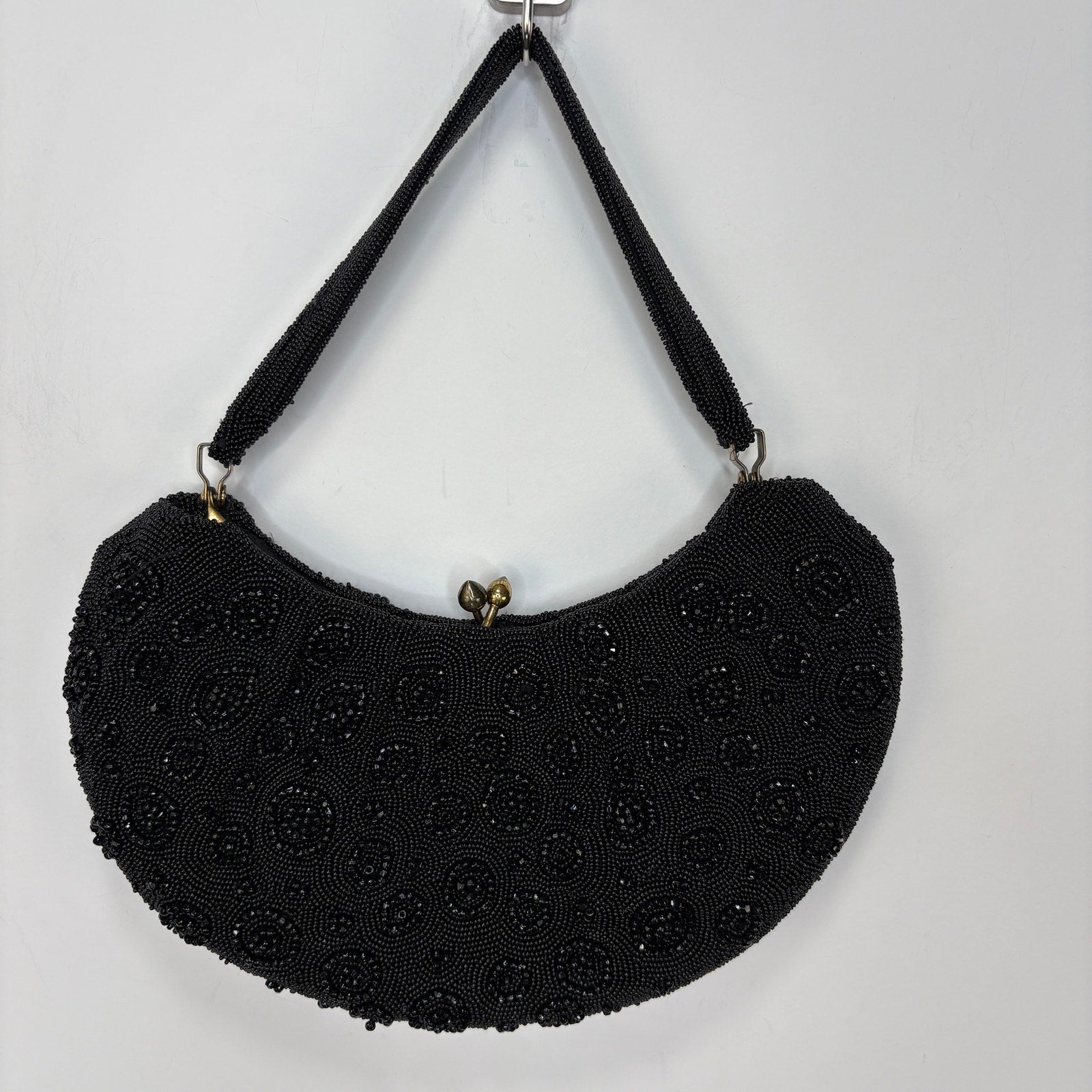 Vintage Hand Beaded in Belgium Black Bag by Josef Small Bag