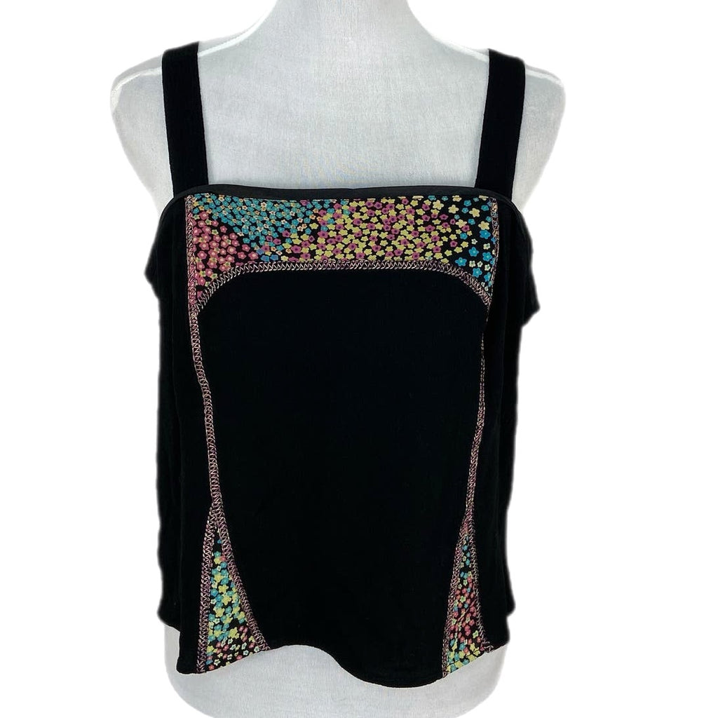 Tommy n Loulou Black Floral Crop Tank Top - Women's Size M