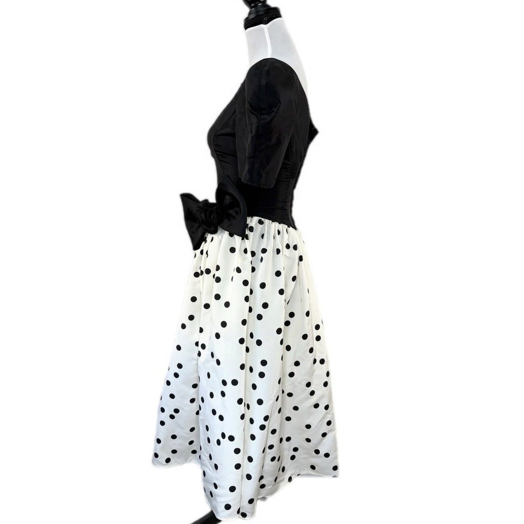 Gunne Sax Jessica McClintock Taffeta Polka Dot Big Bow Formal Dress - Size 3/4