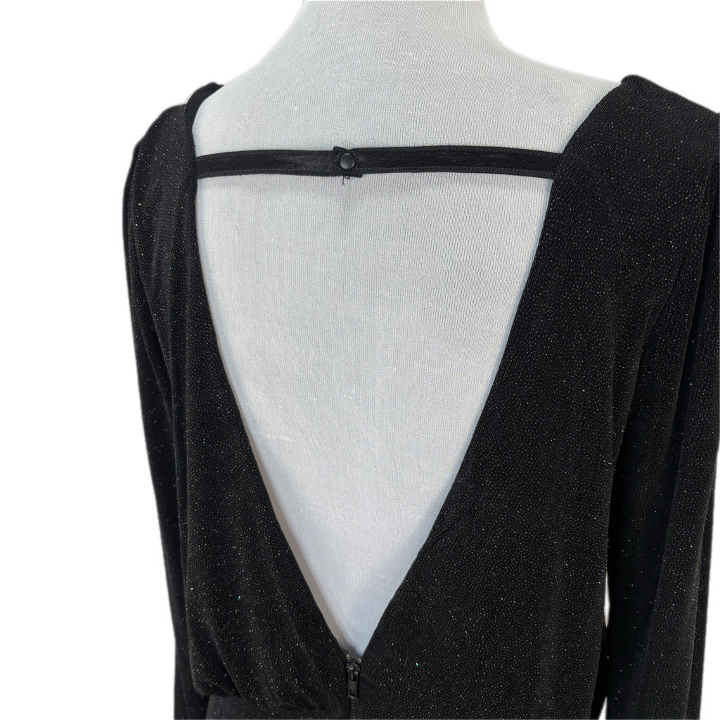 alice + olivia Black Sparkly Open Back Dress - Women's Size L